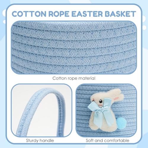 minstely Easter Baskets with Bunny Decoration for Kids – Soft & Durable Woven Design, Empty Baby Bunny Egg Basket with Handle for Boys, Girls, Toddler, Infant Gifts Basket for Easter Personalized (Light Blue) - Image 4