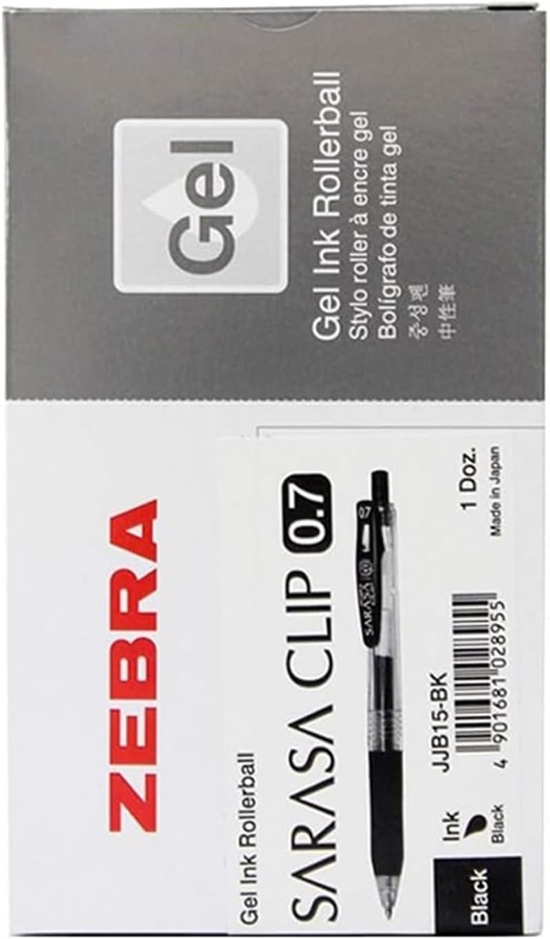 Zebra Pen 0.7 mm Sarasa Clip Gel Ink Pen - Black 12 Pcs Pack. - Image 1