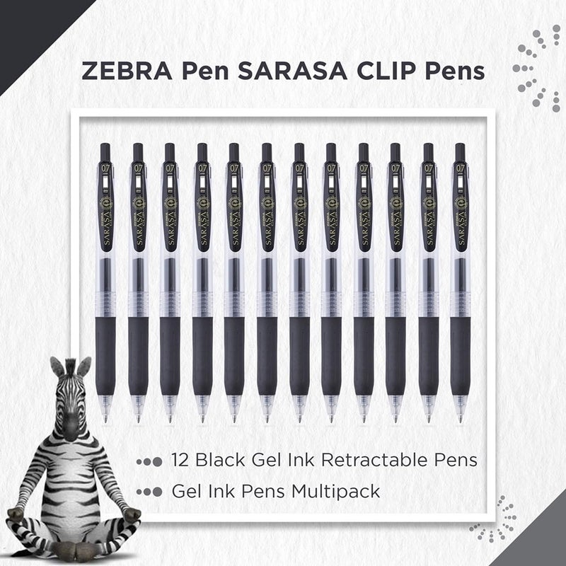 Zebra Pen 0.7 mm Sarasa Clip Gel Ink Pen - Black 12 Pcs Pack. - Image 2