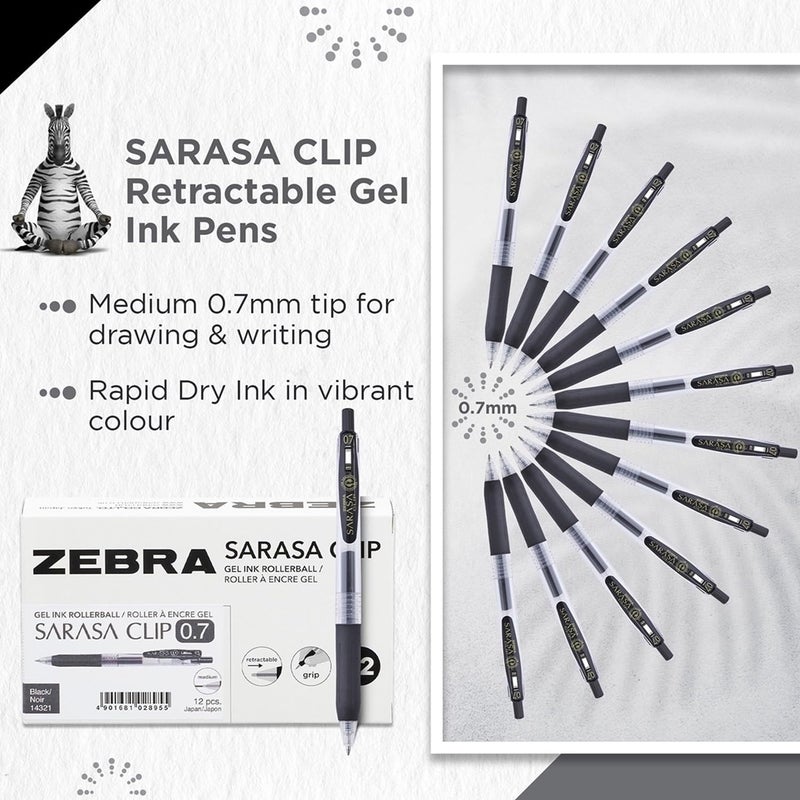Zebra Pen 0.7 mm Sarasa Clip Gel Ink Pen - Black 12 Pcs Pack. - Image 5