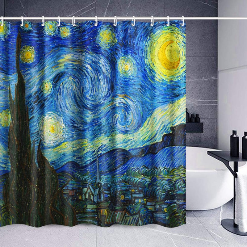 INVIN ART Bathroom Shower Curtain Set with HooksThe Starry Night by Van GoghHome Art Paintings Pictures for Bathroom