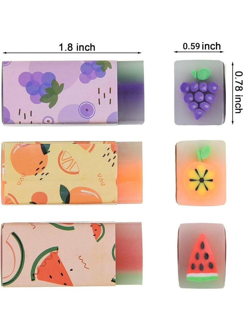 12Pcs Cute Fruit Erasers, Fun Food Pencil Erasers, Watermelon Grape Orange Cartoon Erasers, Drawing Eraser, Novelty Fruit Erasers, for School Supplies, Prize Gifts, Party Favors - Image 2