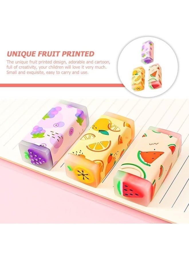 12Pcs Cute Fruit Erasers, Fun Food Pencil Erasers, Watermelon Grape Orange Cartoon Erasers, Drawing Eraser, Novelty Fruit Erasers, for School Supplies, Prize Gifts, Party Favors - Image 3
