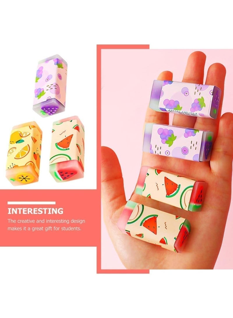 12Pcs Cute Fruit Erasers, Fun Food Pencil Erasers, Watermelon Grape Orange Cartoon Erasers, Drawing Eraser, Novelty Fruit Erasers, for School Supplies, Prize Gifts, Party Favors - Image 4