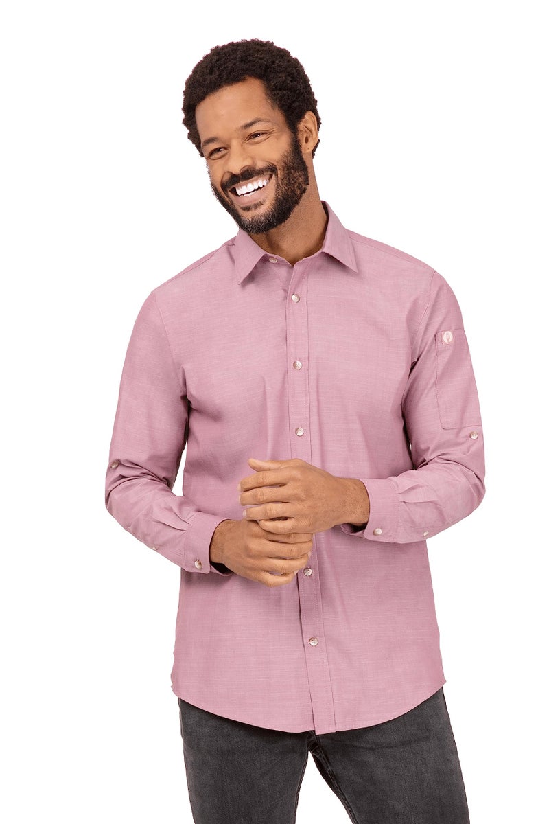 Chef Works Men's Chambray Shirt, Dusty Rose, Large