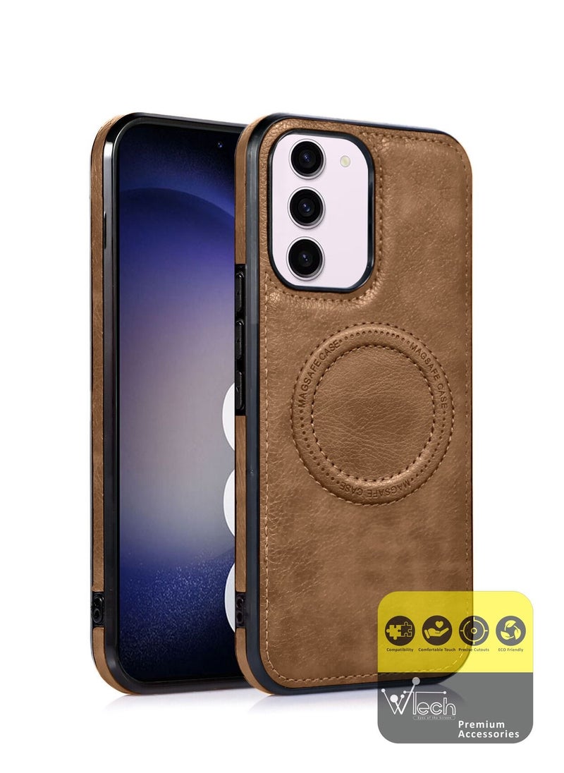 Wtech - Luxury Leather Magnetic Wireless Charging Original MagSafe Shockproof Case Cover For Samsung Galaxy S23 Plus Brown - Image 1