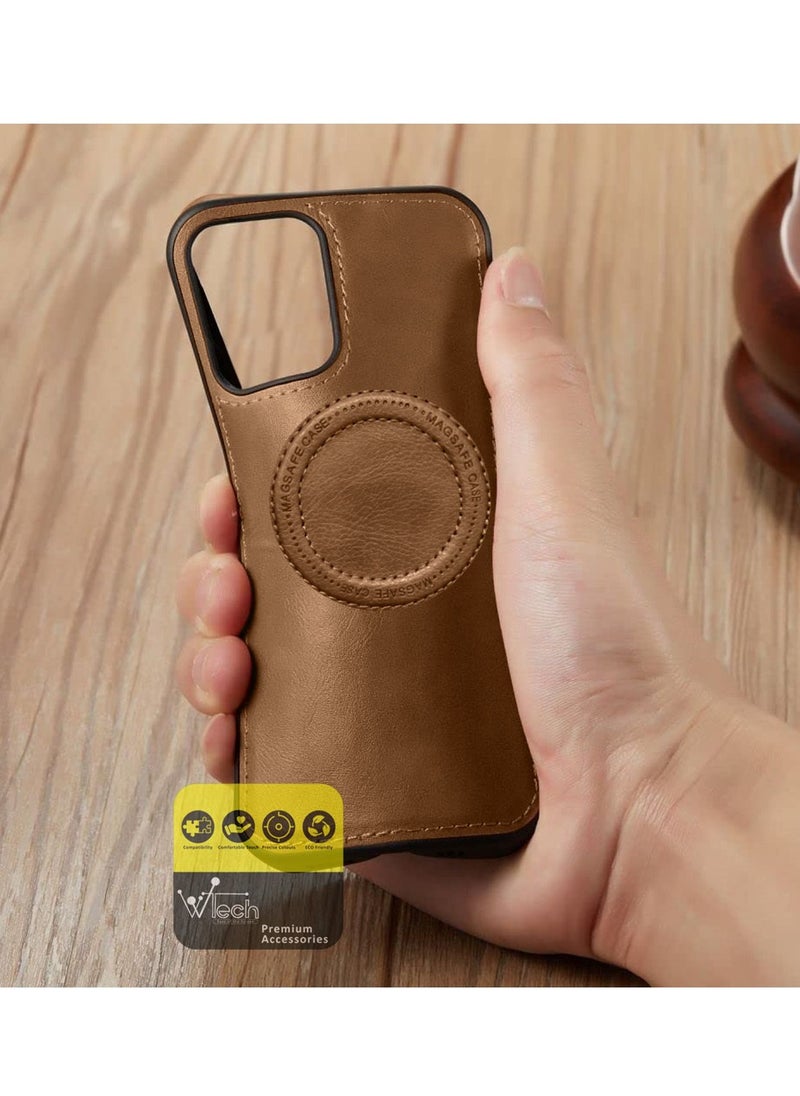 Wtech - Luxury Leather Magnetic Wireless Charging Original MagSafe Shockproof Case Cover For Samsung Galaxy S23 Plus Brown - Image 1