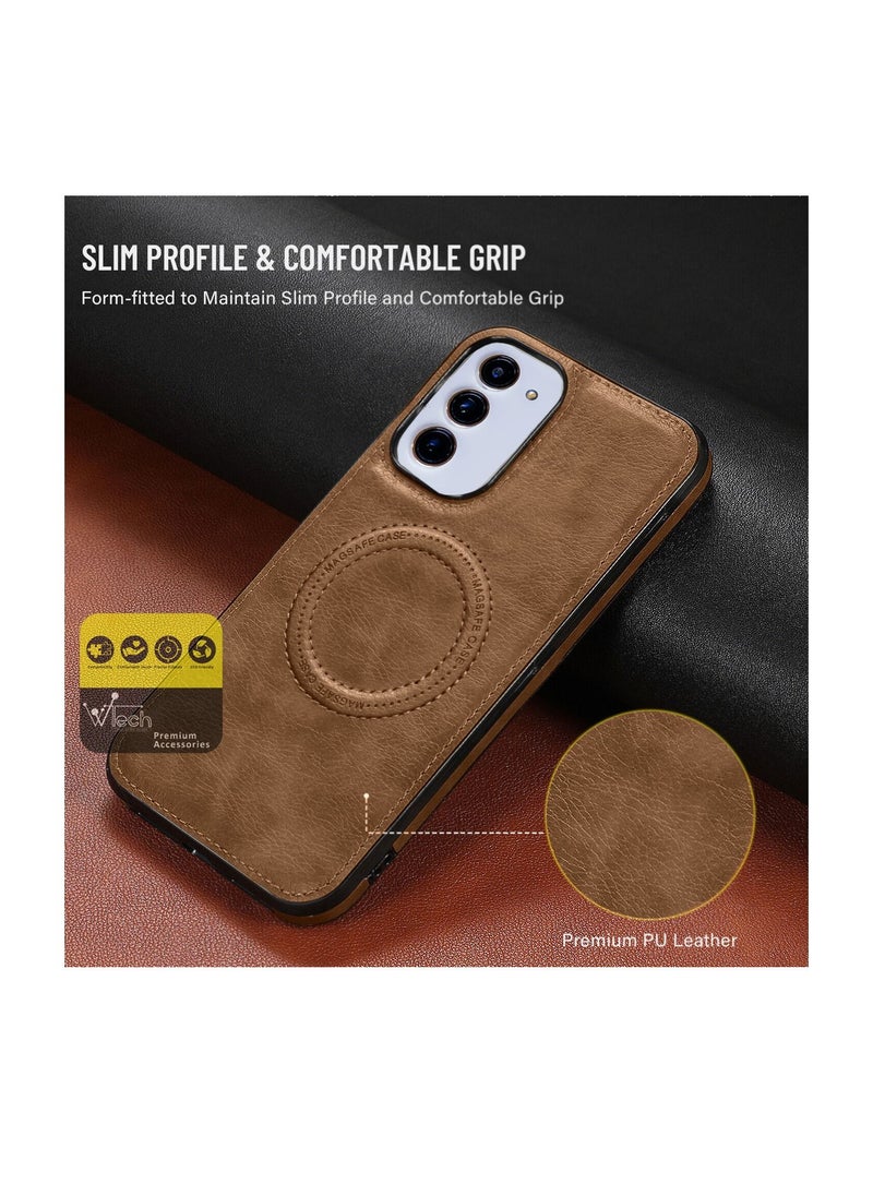 Wtech - Luxury Leather Magnetic Wireless Charging Original MagSafe Shockproof Case Cover For Samsung Galaxy S23 Plus Brown - Image 1