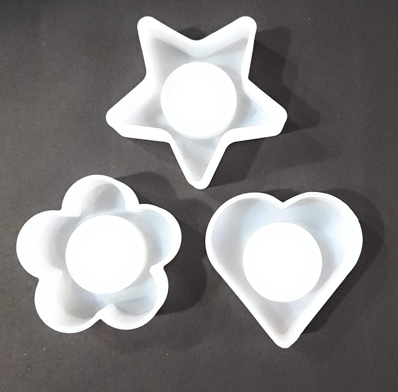 SNOOGG Pack of 3 Tea Light Candle Holder Heart, Star and Flower Shapes. Silicone Moulds for epoxy Resin Casting DIY Resin Crafts, Cup Mats, Home Decoration - Image 2