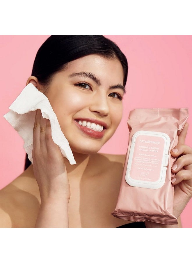 أم سي أو بيوتي مناديل مبللة للوجه للاستخدام اليومي، 25 عبوة مزدوجة الجوانب للحصول على جانب ناعم وملمس مناسب للسفر مع فيتامين C والصبار وفيتامين E ومستحضرات تجميل نباتية خالية من القسوة - Image 2
