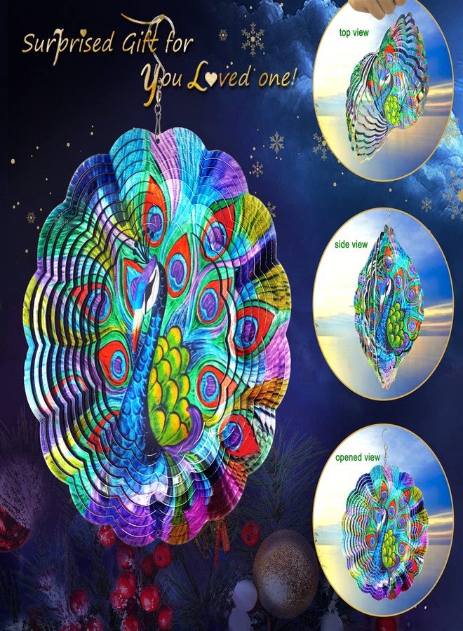 FONMY Wind Spinner Stainless Steel 3D Hanging Garden Decoration for Indoor Outdoor Metal Wind Spinners Peacock-12inch - Image 4