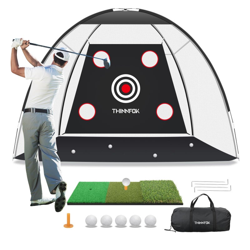 THINNFOK Golf Practice Net and Mat 10x7FT Hitting Aids for Backyard Driving Chipping Swing Training with Noise Reduce Target TriTurf Mats Tees Real Balls for Indoor Outdoor Gifts for Men Dad - Image 2