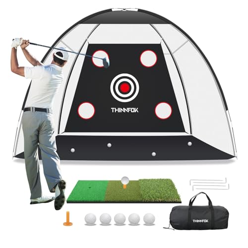 THINNFOK Golf Practice Net and Mat 10x7FT Hitting Aids for Backyard Driving Chipping Swing Training with Noise Reduce Target TriTurf Mats Tees Real Balls for Indoor Outdoor Gifts for Men Dad - Image 1