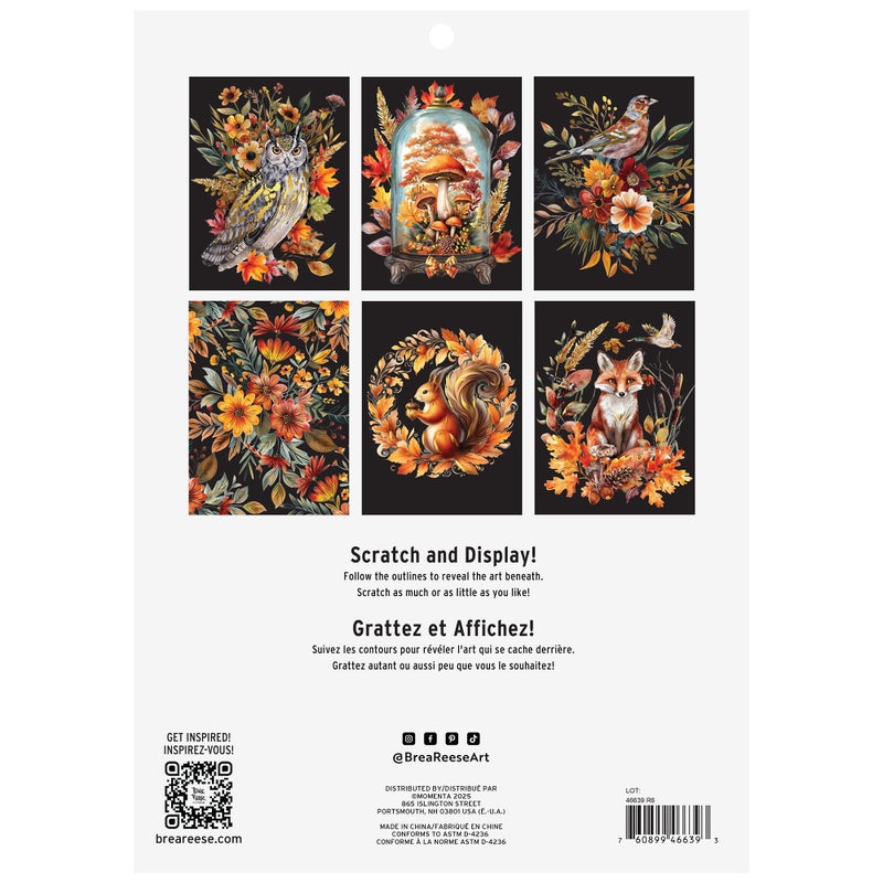 Brea Reese: Scratch Art Paper Pad - Autumn Equinox - 6 Designs, Guided Art, Metallic Accents, Stylus & Brush, Perforated 9x12 Pages, DIY Adult Craft - Image 2