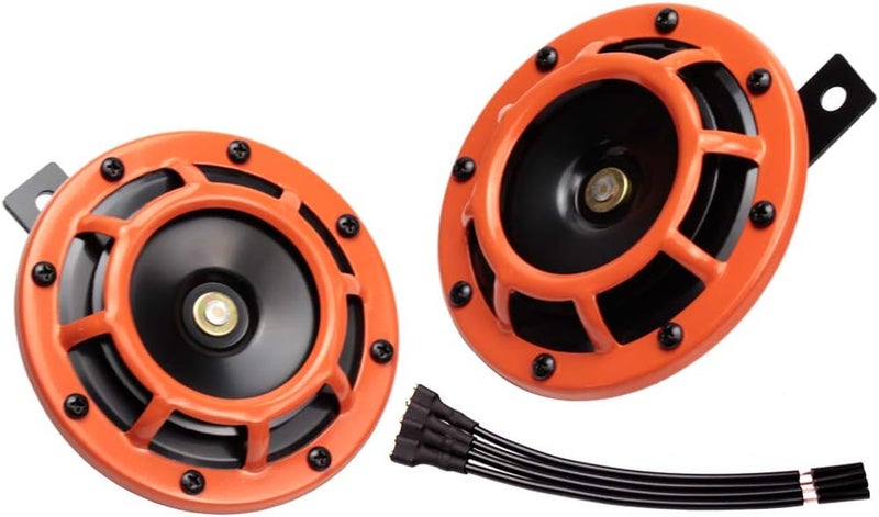 FARBIN Car Horns 12v Loud Eletric Car Horn Super tone 12V High Tone/Low Tone Metal Twin Horns Kit Train Horn for Motorcycle Car Truck (orange) - Image 1