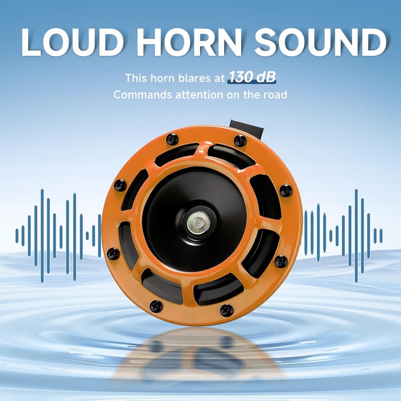 FARBIN Car Horns 12v Loud Eletric Car Horn Super tone 12V High Tone/Low Tone Metal Twin Horns Kit Train Horn for Motorcycle Car Truck (orange) - Image 2
