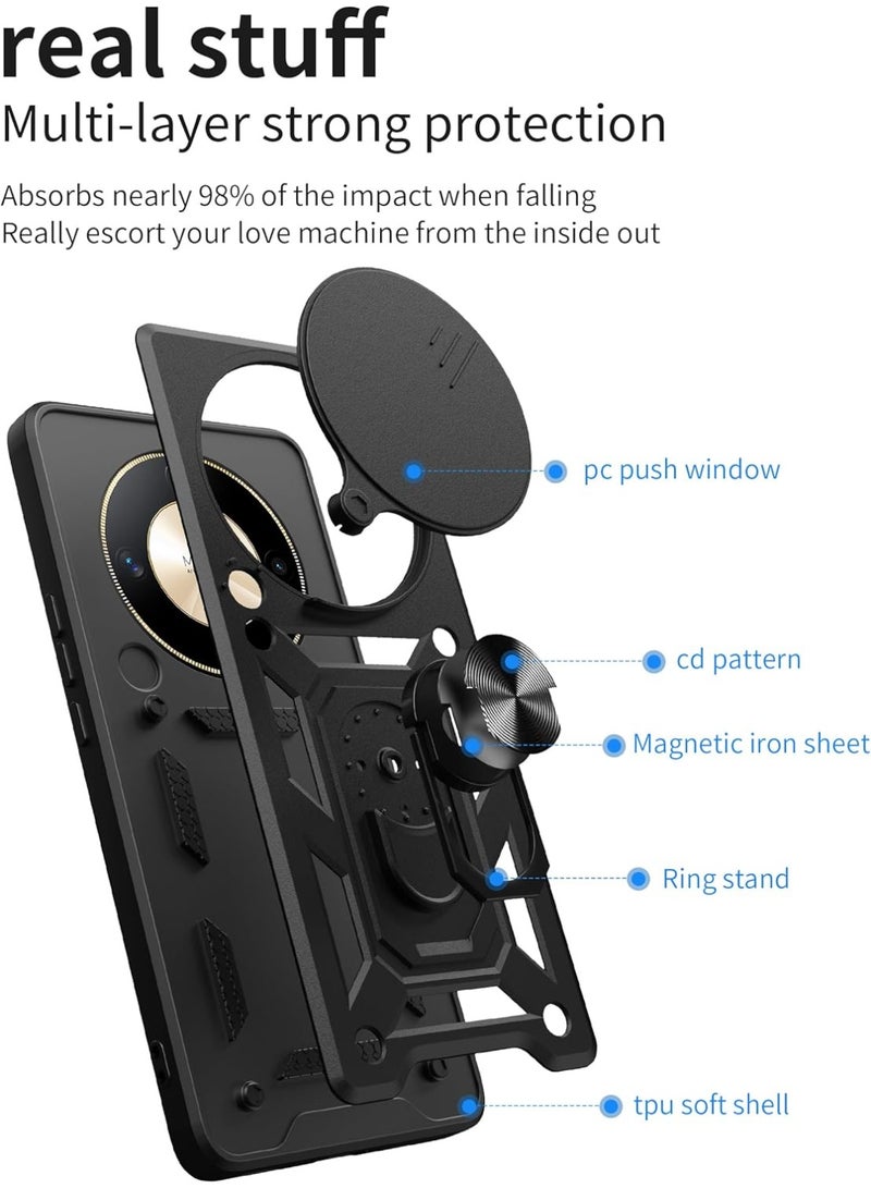 هونور X9B 5G الهاتف المحمول حالة الغطاء ، انزلاق الكاميرا عدسة تغطية + 360 درجة قوس دوار خاتم + الوفير صدمة دليل الهاتف المحمول حالة - Image 2