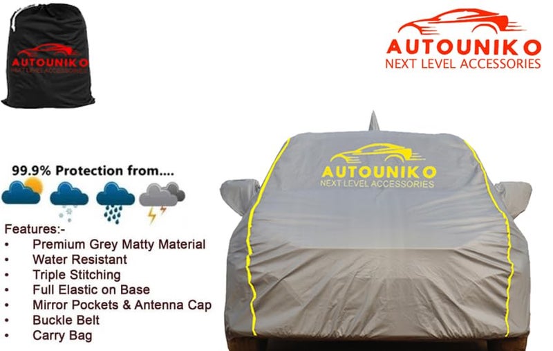 AUTOUNIKO 100% Waterproof Car Body Cover for Maruti Suzuki Dzire(2012-2017) with Mirror and Antenna Pocket and Soft Cotton Lining (Full Bottom Elastic Triple Stitched) (Grey with Red Piping) - Image 2