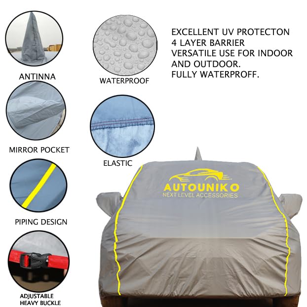 AUTOUNIKO 100% Waterproof Car Body Cover for Maruti Suzuki Dzire(2012-2017) with Mirror and Antenna Pocket and Soft Cotton Lining (Full Bottom Elastic Triple Stitched) (Grey with Red Piping) - Image 3