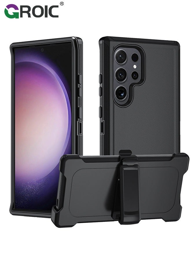 GROIC Black Samsung Galaxy S24 Ultra Phone Case, 3 Layer Super Full-Body Heavy Duty Shockproof Dust Proof Anti-Scratch Phone Cover Rugged Protective Case with Belt-Clip - Image 1