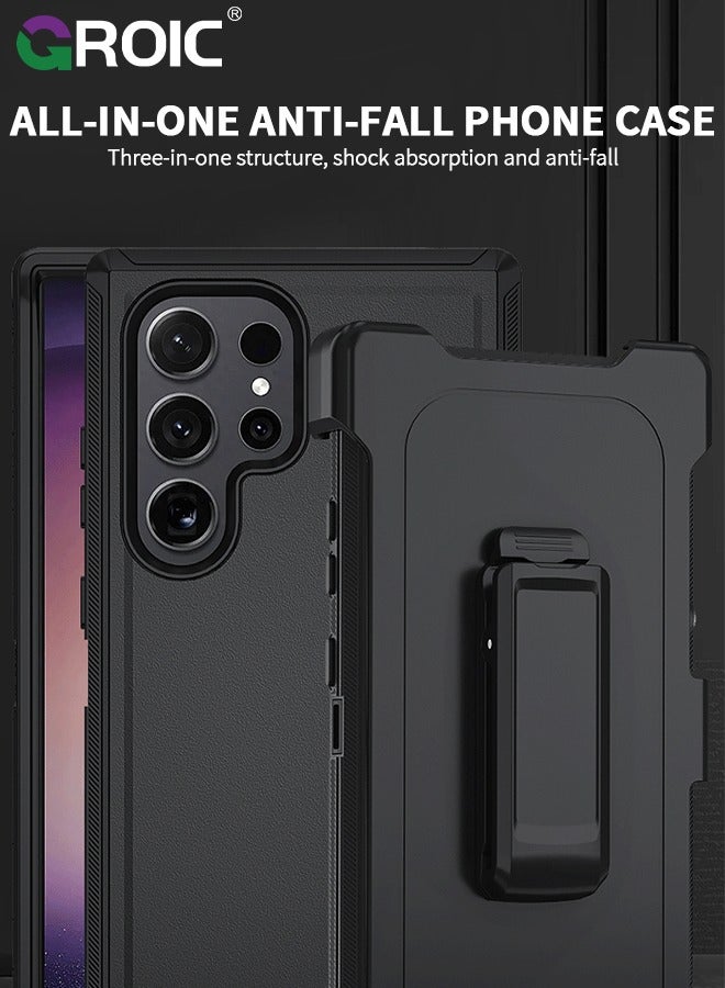 GROIC Black Samsung Galaxy S24 Ultra Phone Case, 3 Layer Super Full-Body Heavy Duty Shockproof Dust Proof Anti-Scratch Phone Cover Rugged Protective Case with Belt-Clip - Image 2