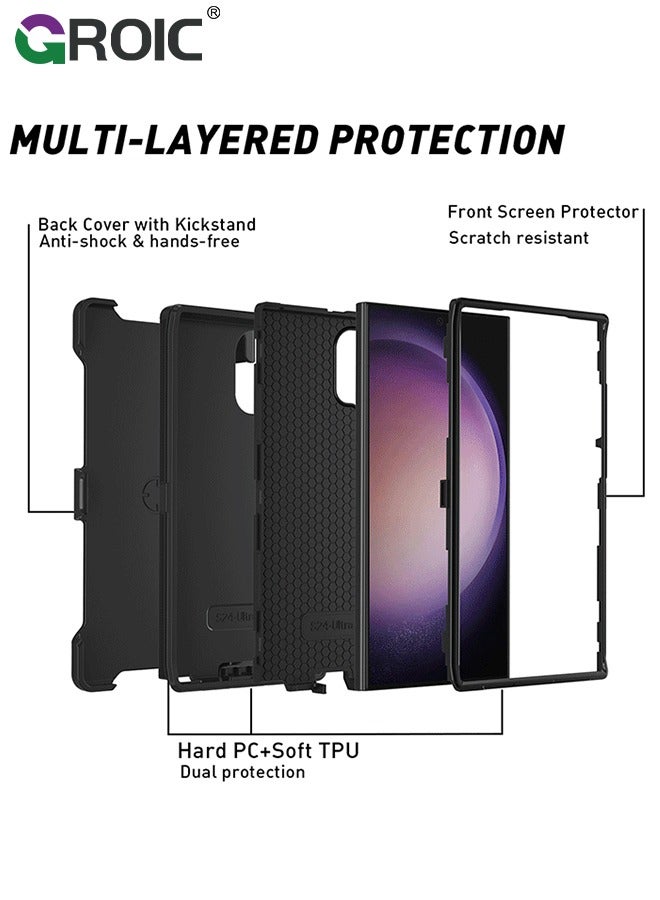 GROIC Black Samsung Galaxy S24 Ultra Phone Case, 3 Layer Super Full-Body Heavy Duty Shockproof Dust Proof Anti-Scratch Phone Cover Rugged Protective Case with Belt-Clip - Image 5