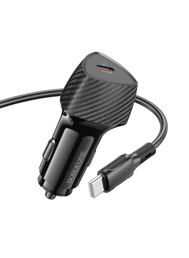 بيوينتي BOROFONE BZ31B Solid Single PD30W Car Charger Set with Type-C to Type-C Cable(Black) - Image 2