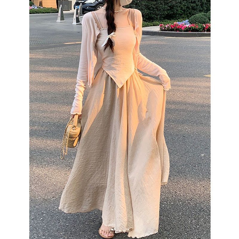 Chic Spring Desire Set for Women Cardigan Halter Skirt Three-Piece Set 