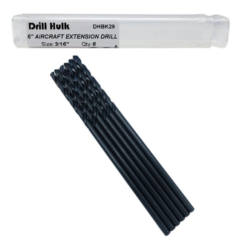 Drill Hulk 3/16-Inch x 6-Inch Aircraft Extension Black Oxide Drill Bit, Premium M2 High Speed Steel, Extra Length, for Metal, Plastic, Wood - Image 1