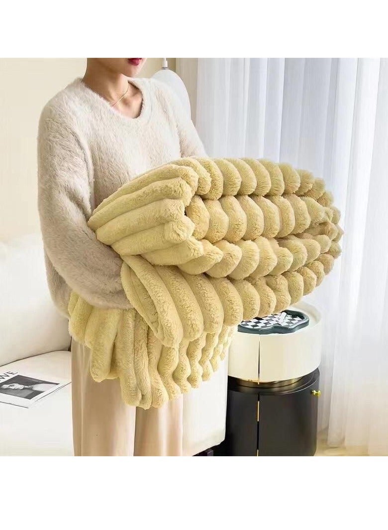 فو بطانية من الفرو سميكة الدافئة شعر الأرنب رمادي أفخم لينة منقوشة رمي 200*230 سنتيمتر ل سرير مزدوج الشتاء غطاء أريكة - Image 1