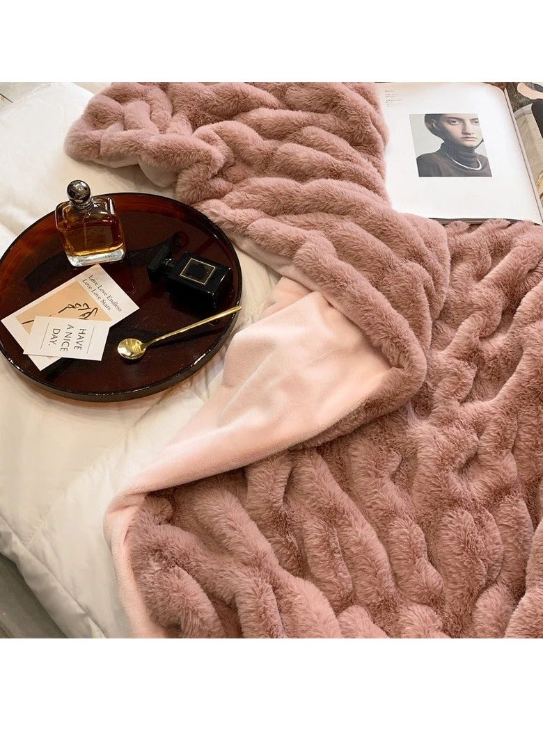 فو بطانية من الفرو سميكة الدافئة شعر الأرنب رمادي أفخم لينة منقوشة رمي 200*230 سنتيمتر ل سرير مزدوج الشتاء غطاء أريكة - Image 2