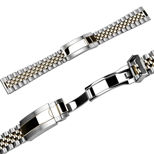 Juntan Screw-in Stainless Steel Watch Band 20mm 21mm 22mm for Men Women, Curved End Straight End Metal Watch Strap with Oyster Buckle, Taperd Replacement Jubilee Bracelet Silver Gold (Silver Gold(Straight End), 22mm) - Image 4