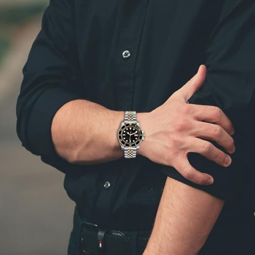 Juntan Screw-in Stainless Steel Watch Band 20mm 21mm 22mm for Men Women, Curved End Straight End Metal Watch Strap with Oyster Buckle, Taperd Replacement Jubilee Bracelet Silver Gold (Silver Gold(Straight End), 22mm) - Image 2