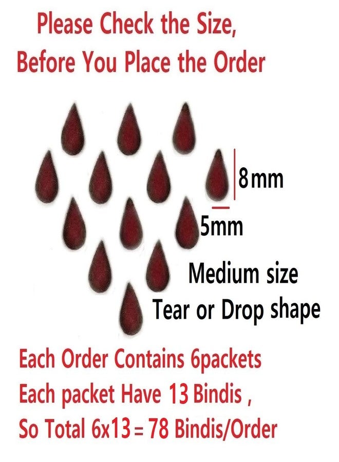 VAMA Fashions 5mm Medium Size Tear Drop Premium Velvet Tilak Shape Forehead Sticker Sketch Dark Maroon Kumkum Sindoor Bindi for Women & Girls - Image 4