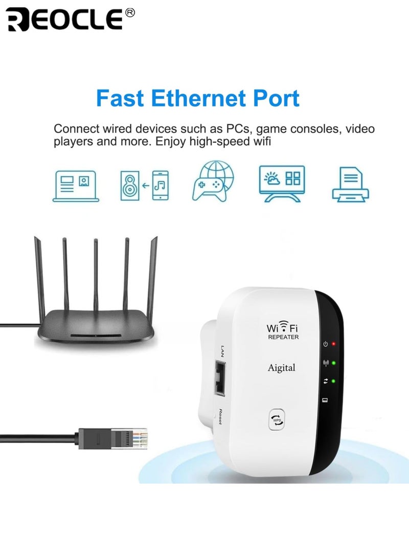 REOCLE WiFi Range Extender with Large Area Coverage and Multi Device Support Wireless Signal Booster with Ethernet Port and Smart Compatibility for Home Office Use - Image 2