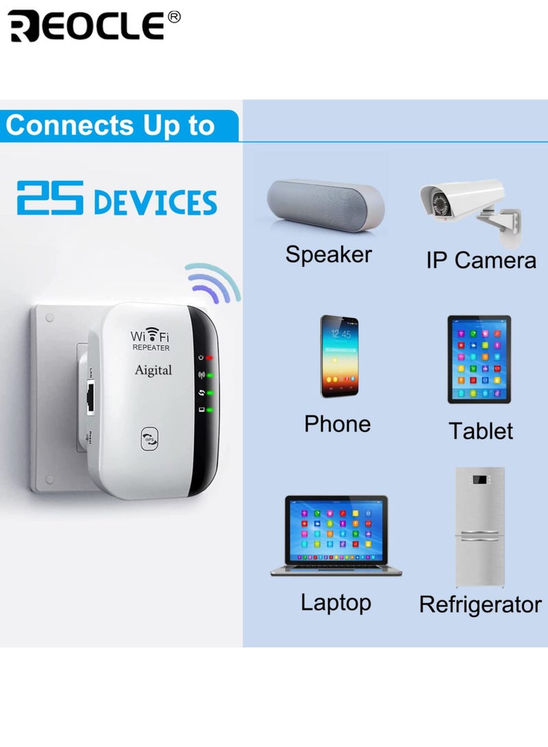 REOCLE WiFi Range Extender with Large Area Coverage and Multi Device Support Wireless Signal Booster with Ethernet Port and Smart Compatibility for Home Office Use - Image 4