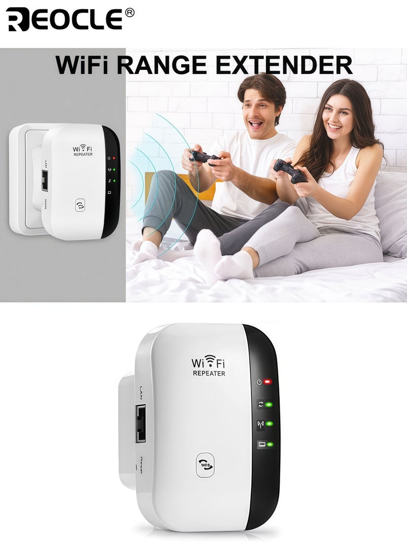 REOCLE WiFi Range Extender with Large Area Coverage and Multi Device Support Wireless Signal Booster with Ethernet Port and Smart Compatibility for Home Office Use - Image 1