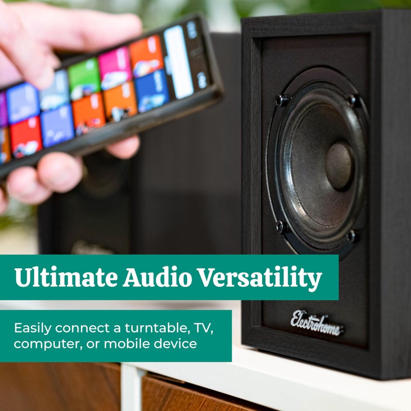 Electrohome Huntley Powered Bookshelf Speakers with Built-in Amplifier and 3" Drivers for Turntable, TV, PC and Wireless Music Streaming Featuring Bluetooth 5, RCA and Aux (EB10B) - Image 3