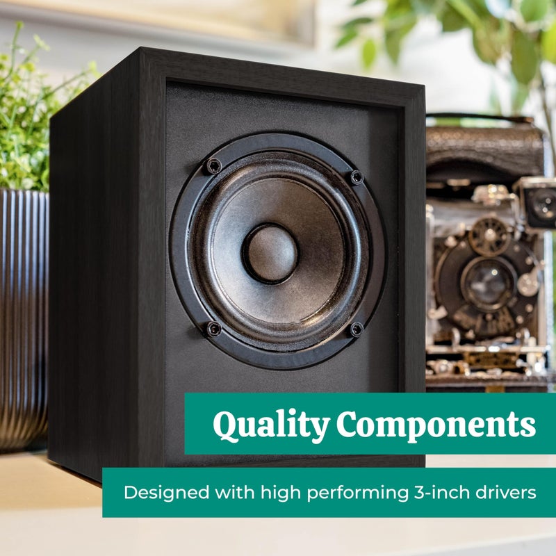 Electrohome Huntley Powered Bookshelf Speakers with Built-in Amplifier and 3" Drivers for Turntable, TV, PC and Wireless Music Streaming Featuring Bluetooth 5, RCA and Aux (EB10B) - Image 4