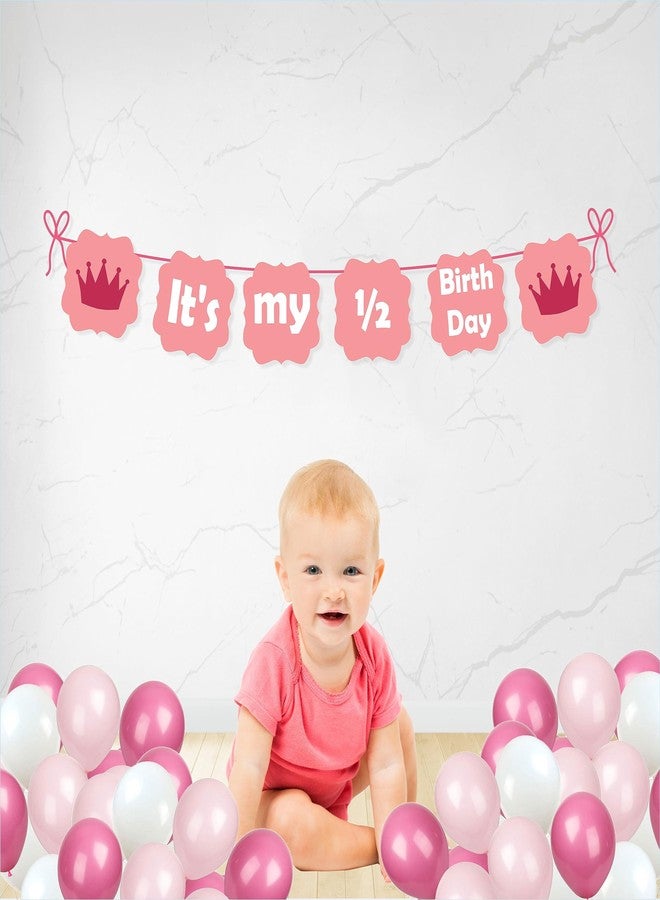 Untumble Half Birthday banner for baby girl and balloon decor kit for a 6 month birthday containing a It's my half birthday banner in Pink and 20 Pink & White balloons (Pack of 21) - Image 4