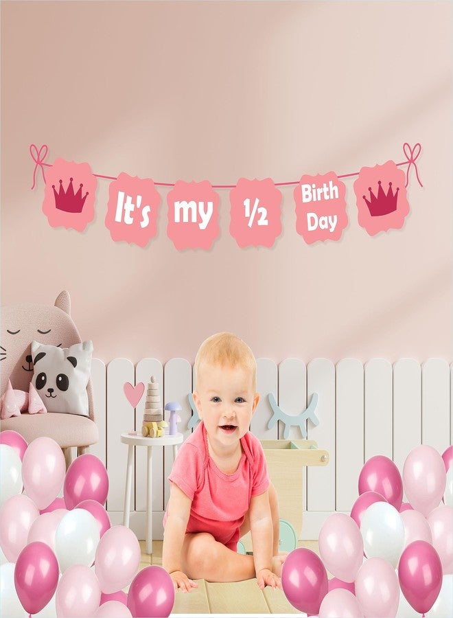 Untumble Half Birthday banner for baby girl and balloon decor kit for a 6 month birthday containing a It's my half birthday banner in Pink and 20 Pink & White balloons (Pack of 21) - Image 5