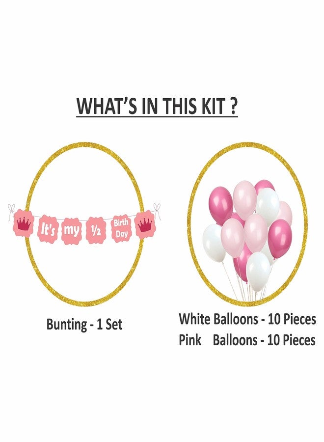 Untumble Half Birthday banner for baby girl and balloon decor kit for a 6 month birthday containing a It's my half birthday banner in Pink and 20 Pink & White balloons (Pack of 21) - Image 3