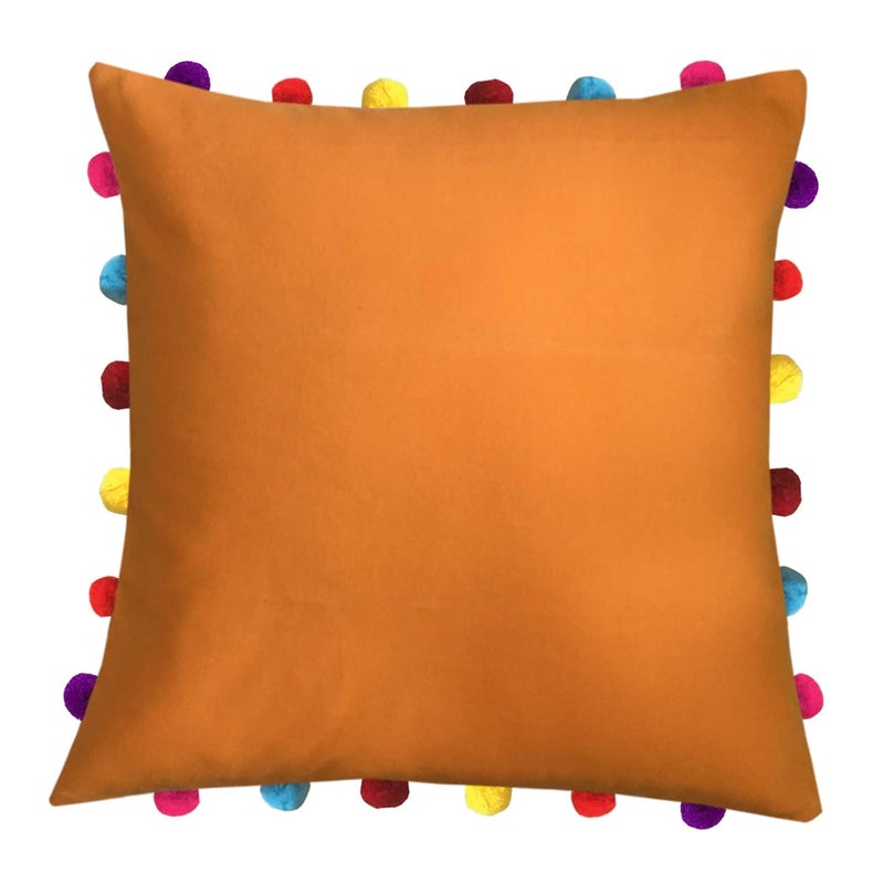 Lushomes Cushion Cover 18x18 Boho Cushion Covers Sofa Pillow Cover Cushion Covers with Tassels Cushion Cover with pom pom 18x18 Inches Set of 5 Orange - Image 2