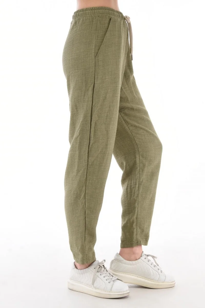 Cedy Denim Women's Synthetic Linen High Waist Elastic Skinny Leg Mom Pants C611