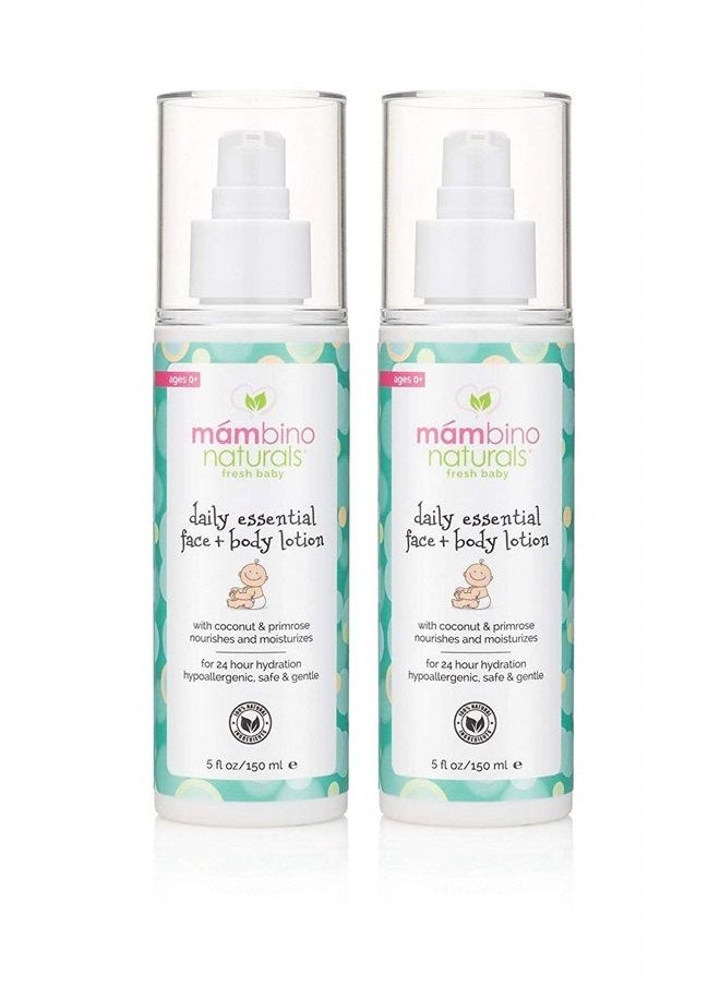 Mambino Organics - Daily Essential Face And Body Lotion, Coconut + Primrose, 5 Fluid Ounces (2 Pack) - Image 1