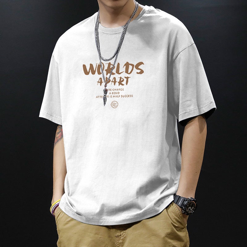 Heavy Cotton Short-Sleeved T-Shirt Men'S Summer Ins Fashionable Hong Kong-Style Simple Top Fashionable Brand Loose Short-Sleeved T-Shirt - Image 4