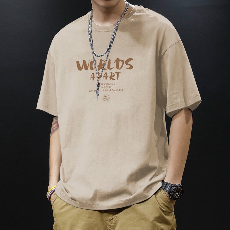 Heavy Cotton Short-Sleeved T-Shirt Men'S Summer Ins Fashionable Hong Kong-Style Simple Top Fashionable Brand Loose Short-Sleeved T-Shirt - Image 5