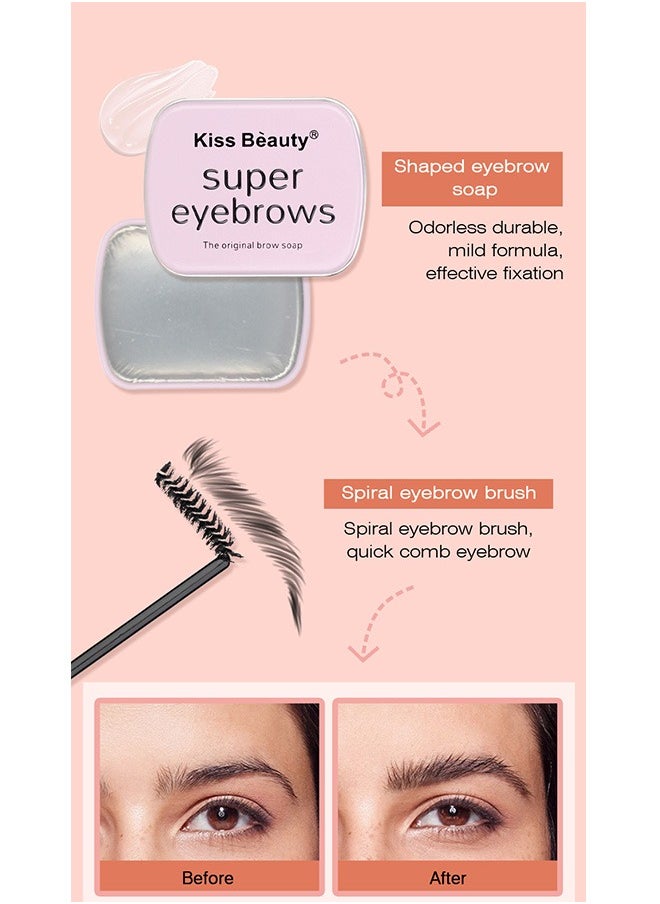 Kiss Beauty - Eyebrow Soap Kit, 3D Brows Styling Soap, Transparent Long-Lasting Waterproof Eyebrow Shaping Gel, Eyebrow Styling Pomade with Eyebrow Brushes - Image 1