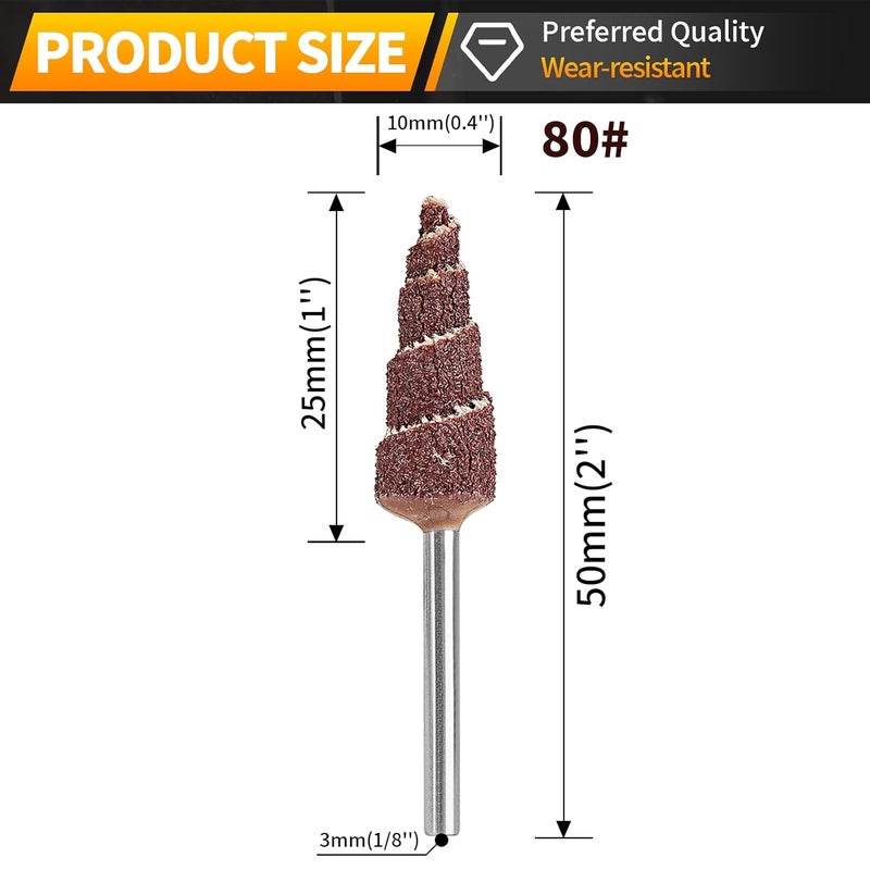Baisiky 20Pcs 3x10mm 80 Grit Mounted Point Cone Shape Sandpaper Deburring Sanding Polishing Flap Wheel with 1/8" Shank Abrasive Tool for Grinding and Polishing for Rotary Tool - Image 2