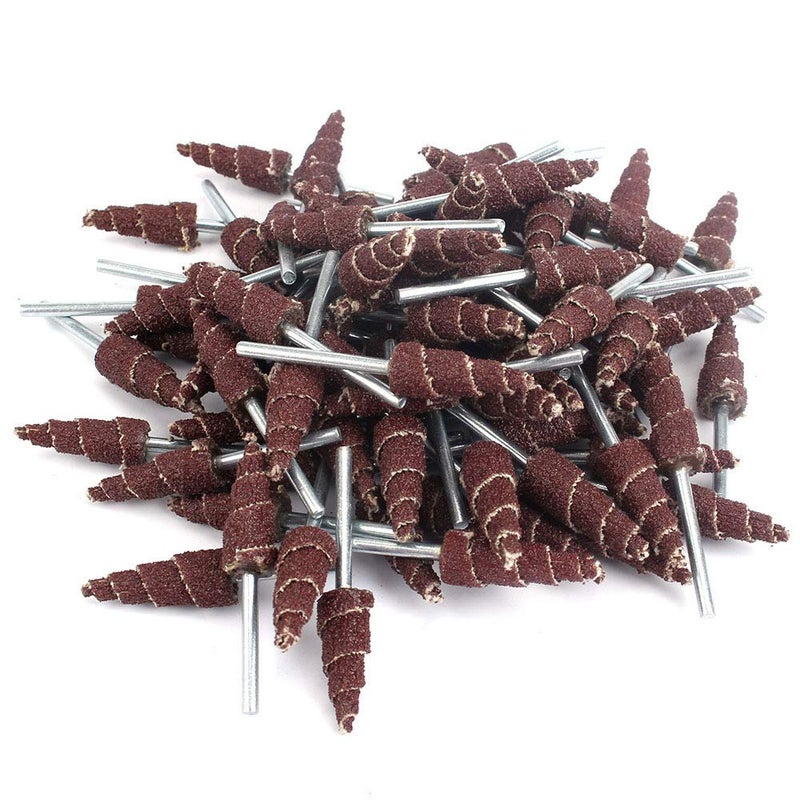 Baisiky 20Pcs 3x10mm 80 Grit Mounted Point Cone Shape Sandpaper Deburring Sanding Polishing Flap Wheel with 1/8" Shank Abrasive Tool for Grinding and Polishing for Rotary Tool - Image 1